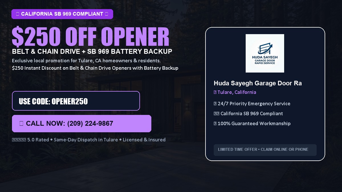 $250 OFF Smart Garage Door Opener Installation (Belt & Chain Drive with California SB 969 Battery Backup) in Tulare, CA